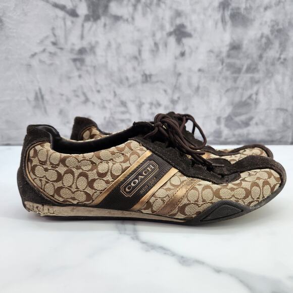 Coach Shoes - FLAWED Coach sneakers signature logo Size 10M Remonna Brown Gold